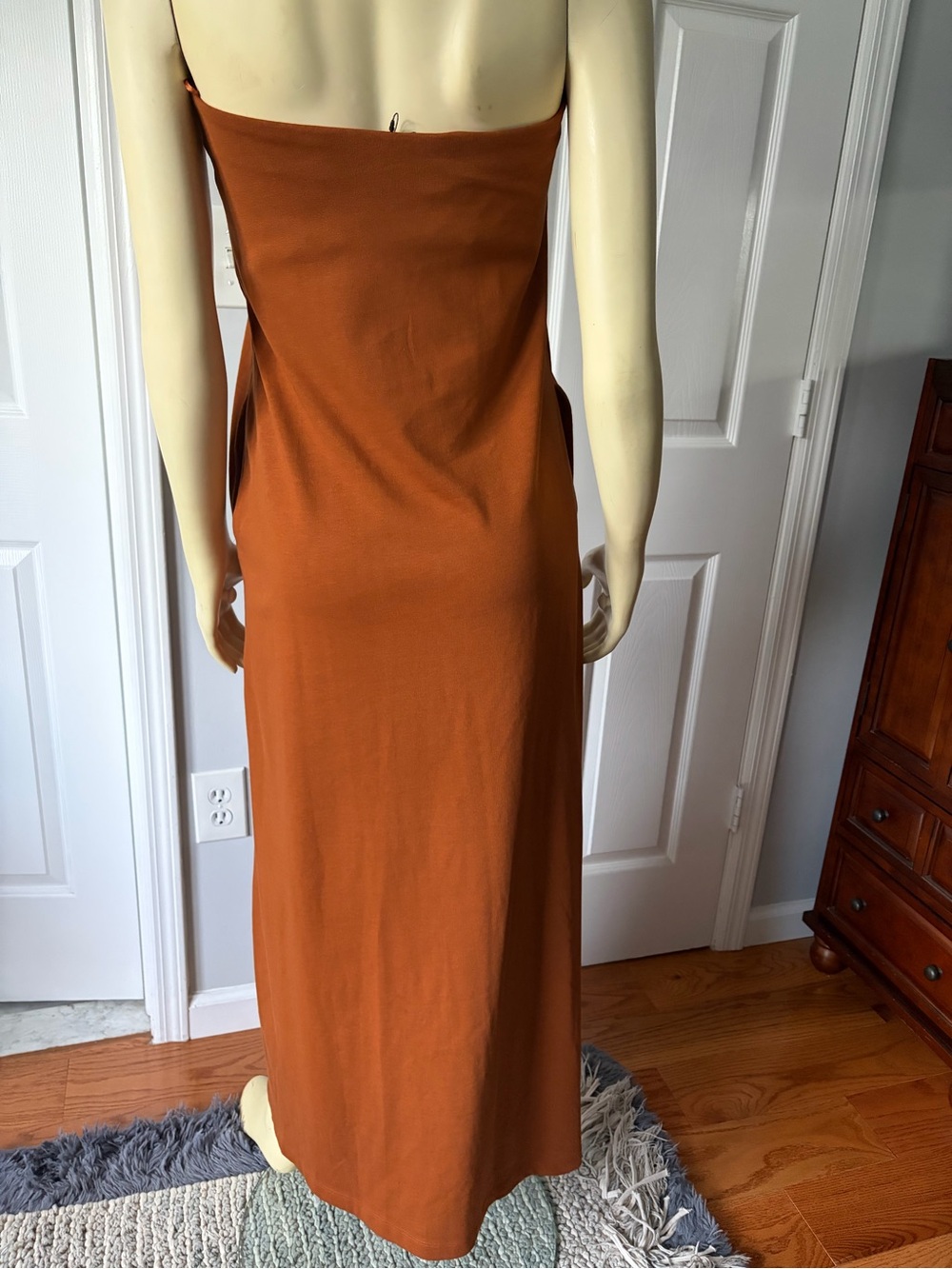 Zara Heavy Cotton Strapless Maxi Dress Burnt Orange 100 % Cotton Size Medium - Picture 2 of 4